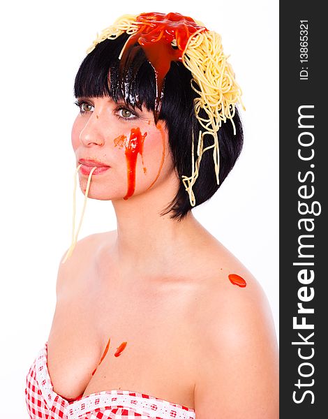 Funny female portrait shot with food. Funny female portrait shot with food