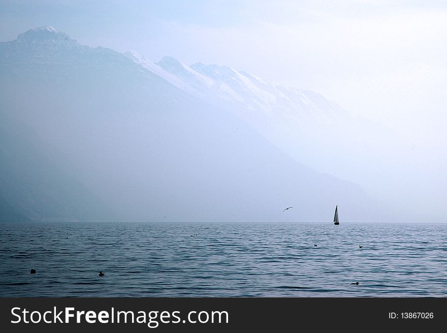 View on Garda Lake and mountains around. View on Garda Lake and mountains around