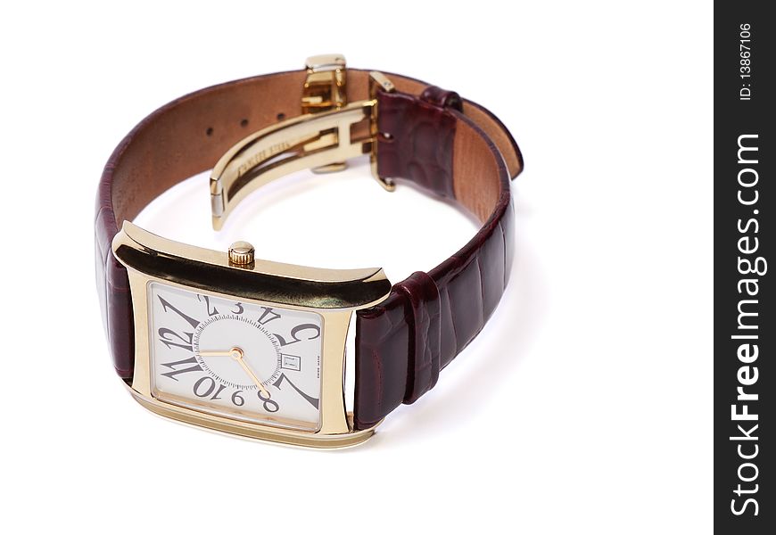 Golden Wristlet Watch isolated on the white