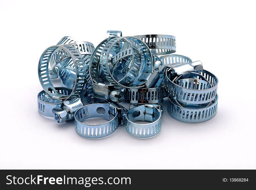 Metal necklaces for hoses isolated on a white background