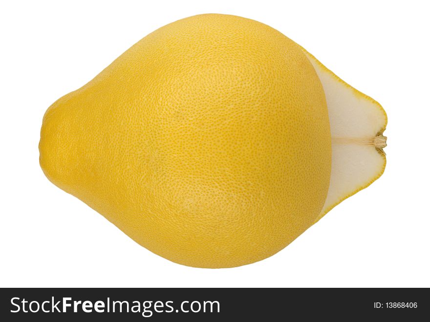 Cut and shifted fruit pomelo isolated in white