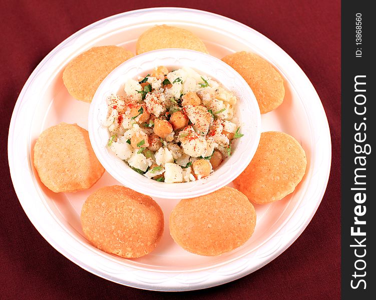 Spicy,crispy and hot golgappa in plate for snack time.