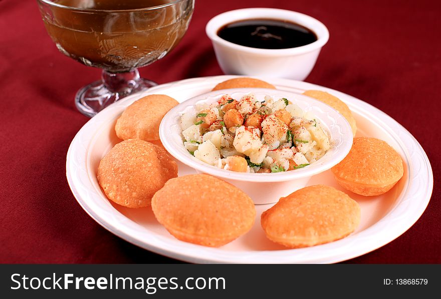 Spicy,crispy and hot golgappa in plate for snack time.