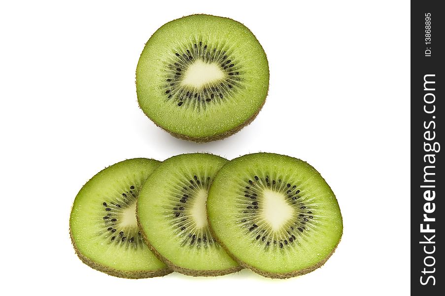 Freshly sliced kiwi fruit isolated on white