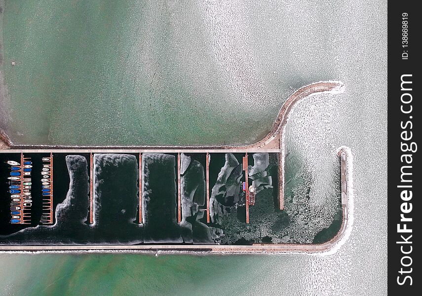 Boats Frozen In The Water On Lake Balaton, Hungary