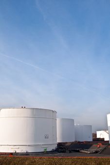 White Tanks In Tank Farm With Blue Sky Royalty Free Stock Image White Tanks In Tank Farm With Blue Sky Royalty Free Stock Image