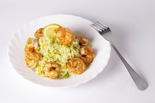 Risotto With Fried Prawns And Avocado Stock Images Risotto With Fried Prawns And Avocado Stock Images