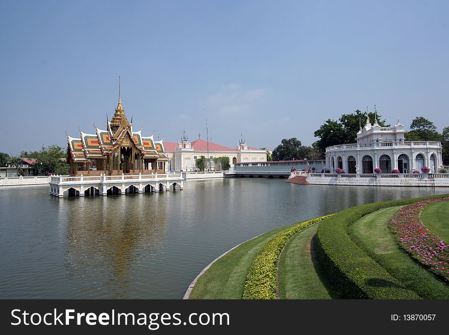 Gold pagoda in Palace middle of pool. Gold pagoda in Palace middle of pool