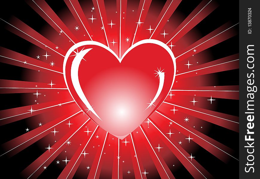 This image is a illustration of red shiny heart background with rays, stars & love illustration. This image is a illustration of red shiny heart background with rays, stars & love illustration.