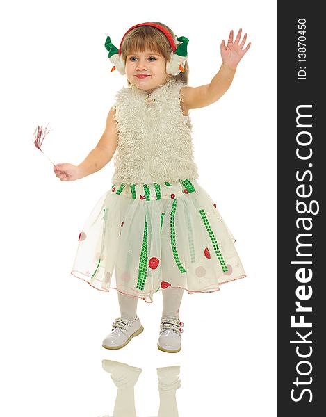 Little girl in festive attire on white background, shoot in moving. Little girl in festive attire on white background, shoot in moving