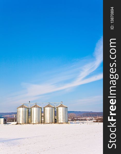 Beautiful Landscape With Silo And Snow