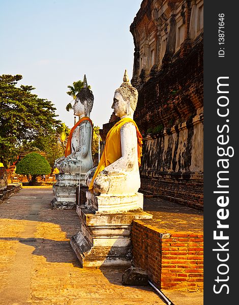 Buddha statues at the temple of Wat Yai Chai Mongkol in Ayutthaya near Bangkok, Thailand