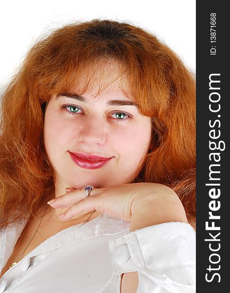 Woman with red hears isolated on the white background. Woman with red hears isolated on the white background.