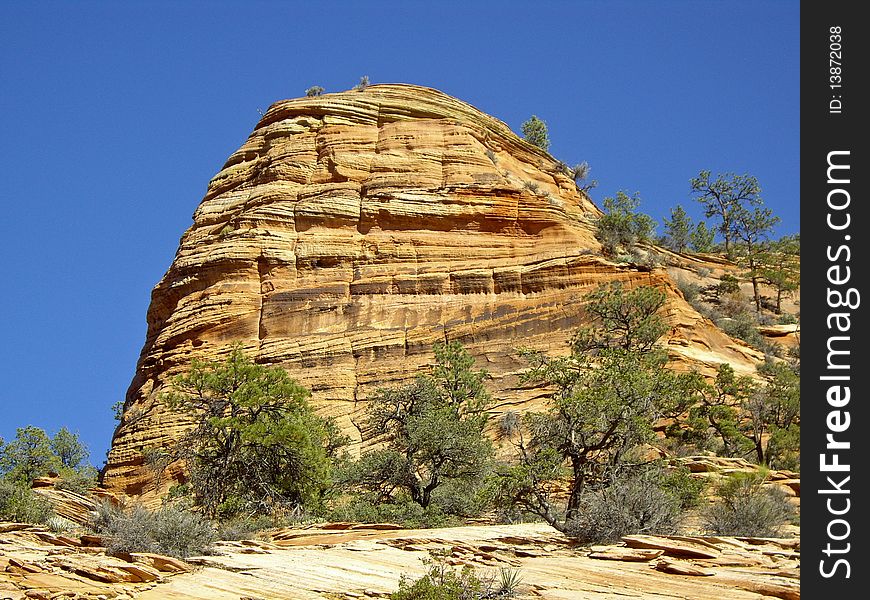 Large rock shows geological strata Zion. Large rock shows geological strata Zion