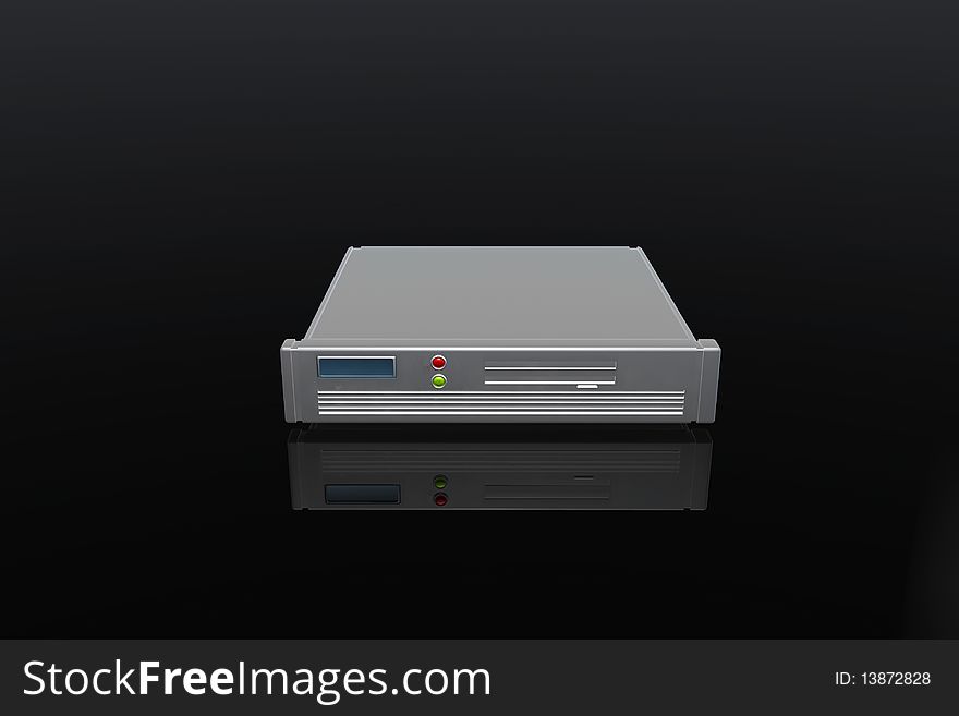 3d rendering a rack server mirroring black background