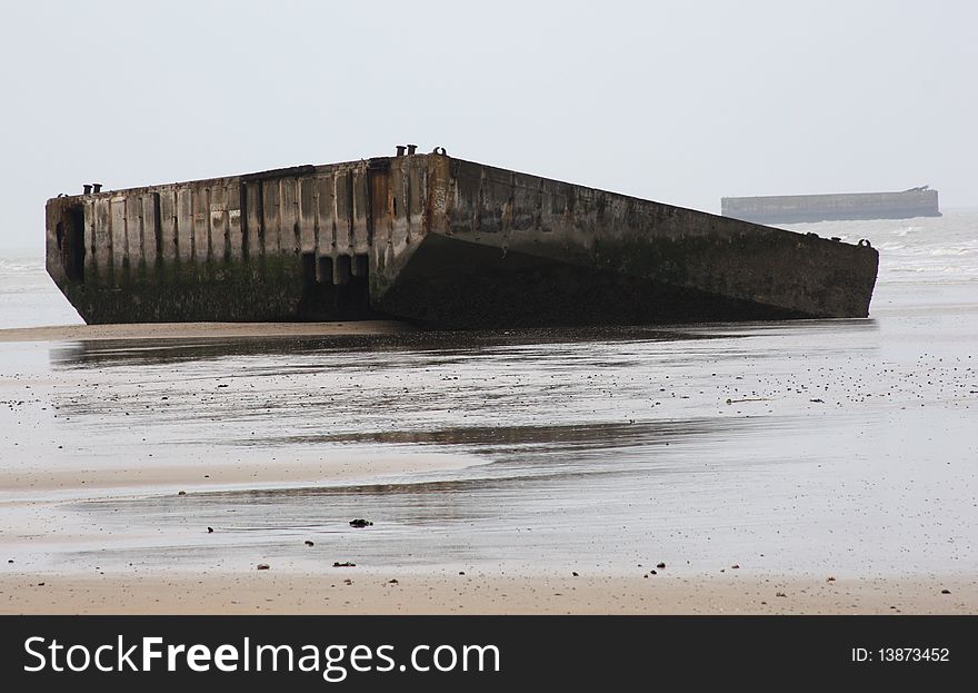 Abandoned WWII Pontoon on the beach. Abandoned WWII Pontoon on the beach.