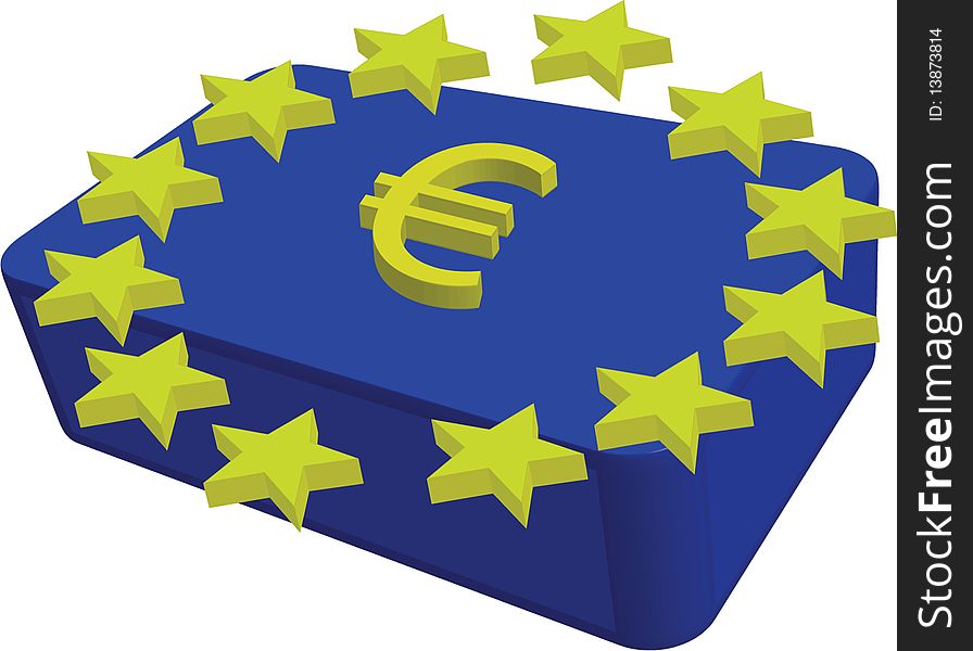 The blue box with symbols euro. The blue box with symbols euro