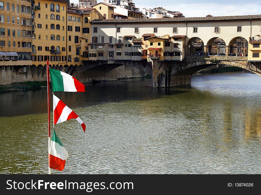 Ponte Vecchio - famous old bridge in Florence on the Arno river, Italy