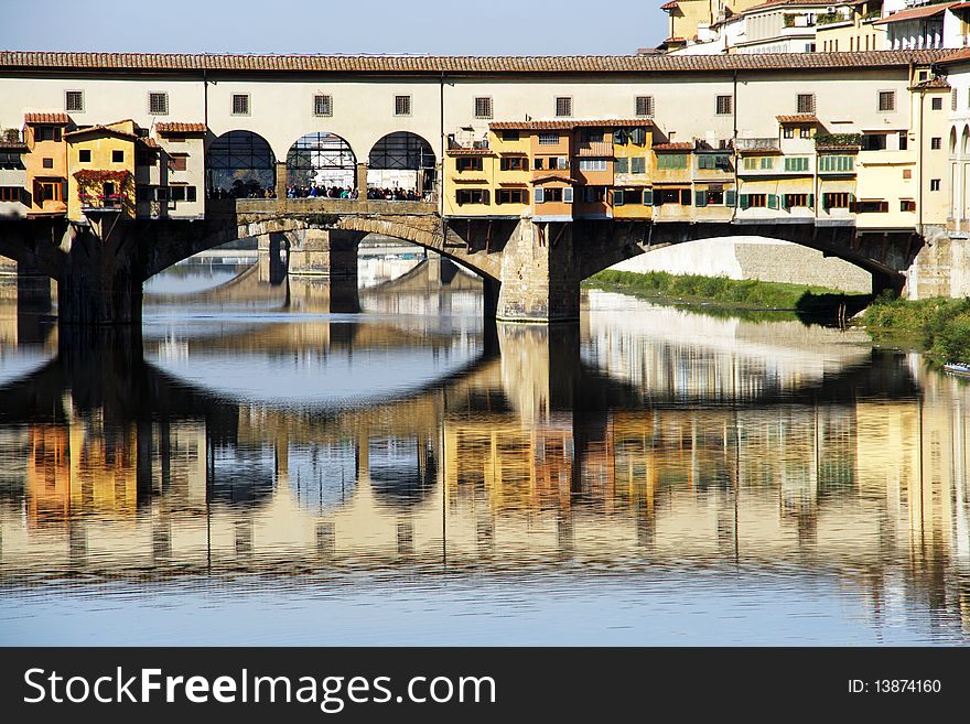 Ponte Vecchio - famous old bridge in Florence on the Arno river, Italy