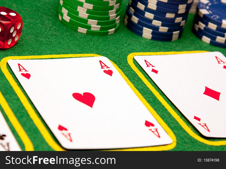 Elements of casino games shot in studio, in background. Elements of casino games shot in studio, in background