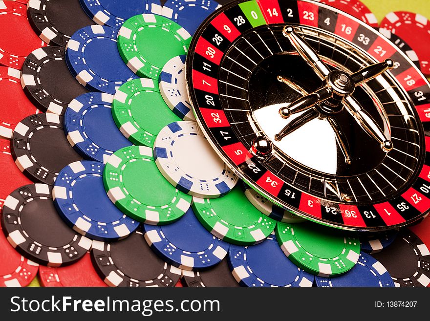 Elements of casino games shot in studio, in background. Elements of casino games shot in studio, in background