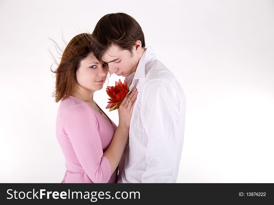 Romantic couple posing in studio