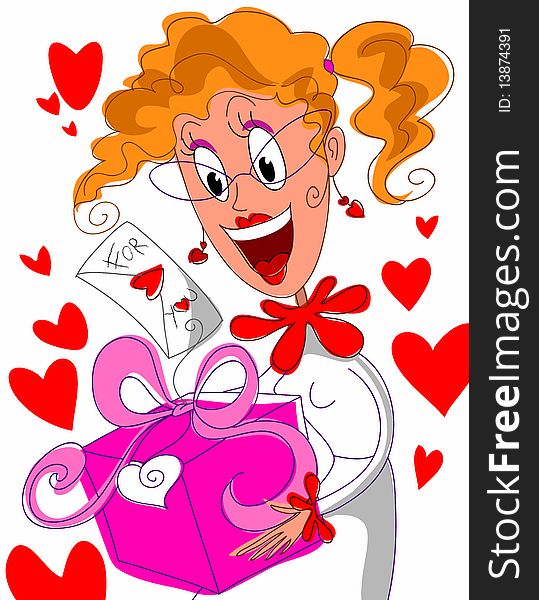 Happy mature woman holding a valentine gift. Happy mature woman holding a valentine gift.