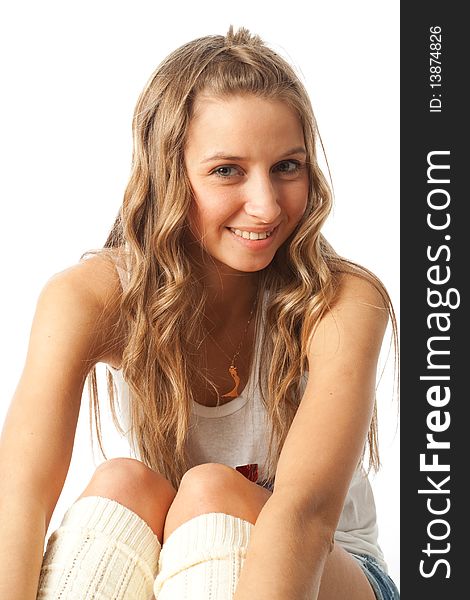 The young beautiful girl isolated on a white background