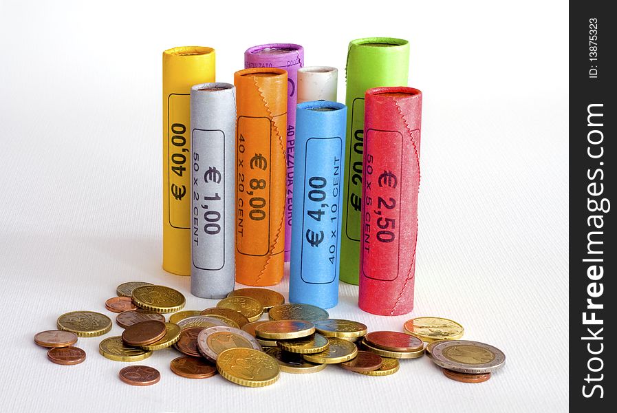 Euro coins in colored packages