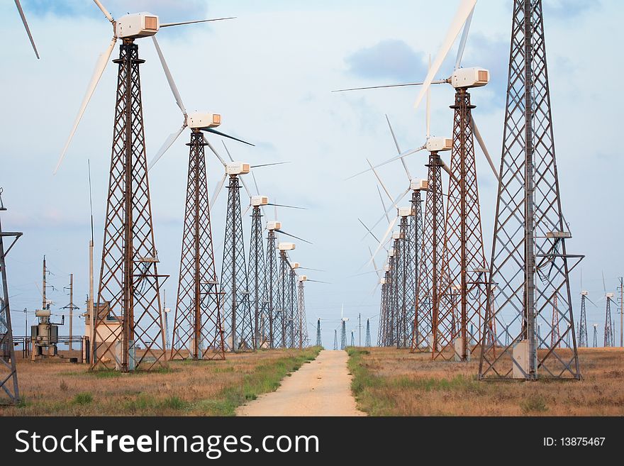 Wind turbines farm in Crimea, Ukraine