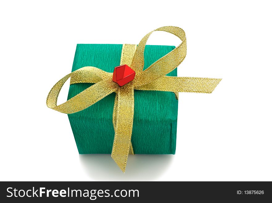 Green Gift Box Tied Golden Ribbon