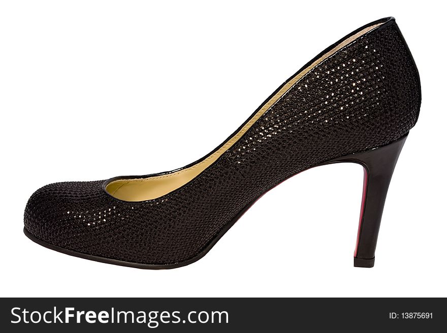 Woman black shoe on the white background. Woman black shoe on the white background