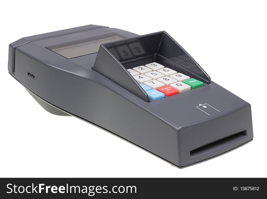 Credit machine (pos terminal). Isolated on a white background