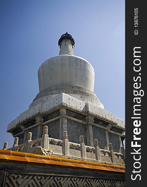 White Pagoda  With Blooming Peach Flower