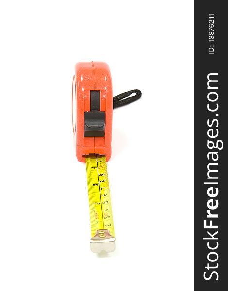 Red plastic construction meter isolated on white