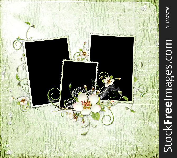 Green Spring Frame With Apple Tree Flowers