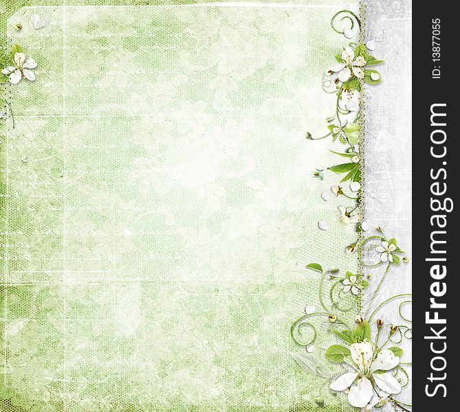 Green Background With Cherry Flowers