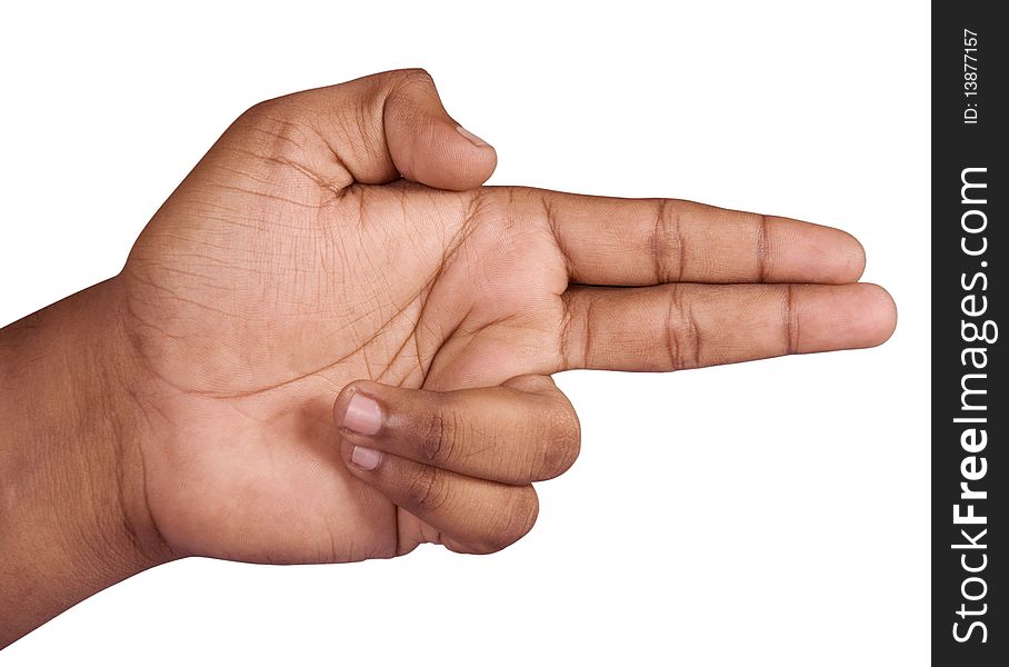 Picture of a human hand pointing with finger, on a white background