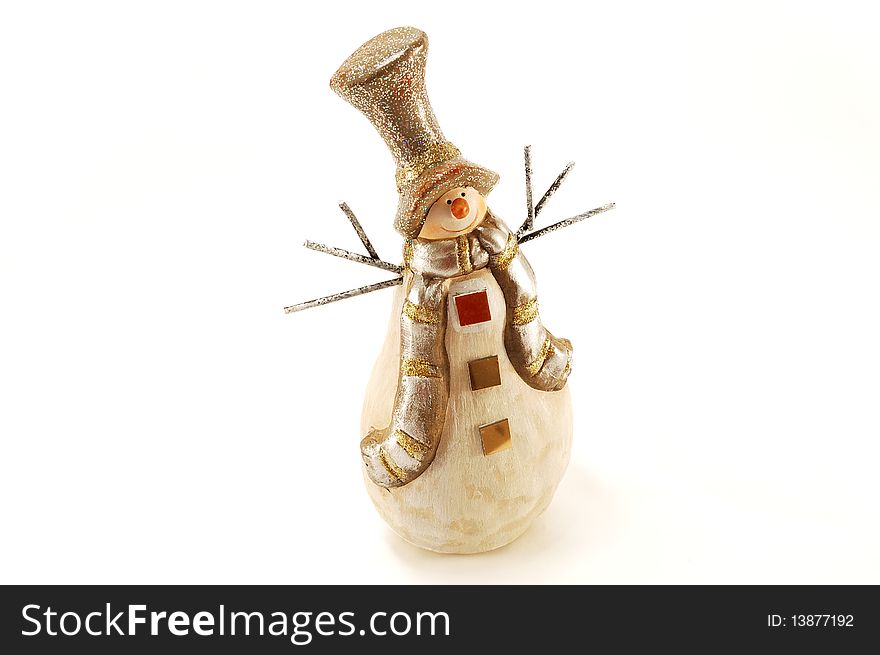 Children's toy snowman isolated on a white background