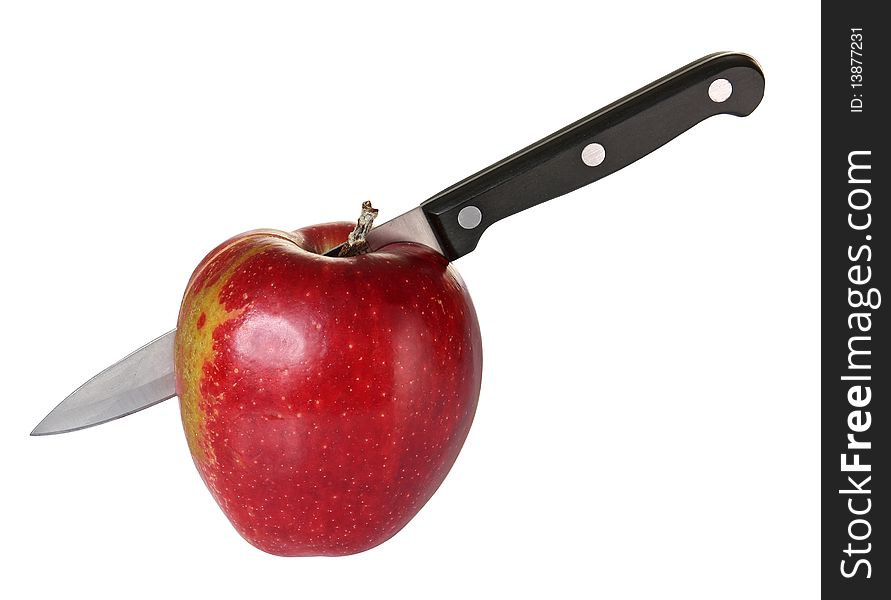The red ripe juicy apple knifed