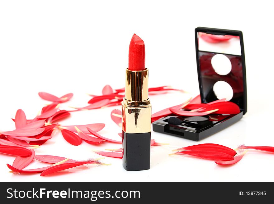 Decorative cosmetics on a white background