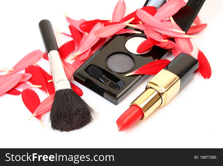 Decorative cosmetics on a white background