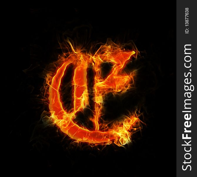 Old font, letter E in flames.