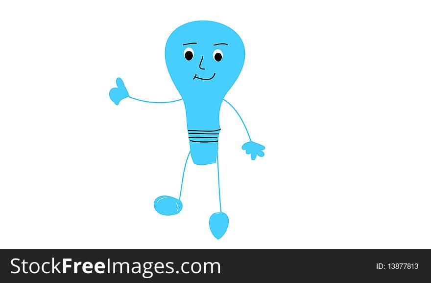 The blue electric bulb with face on white background