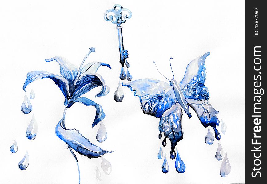 Abstract bodies of water: key, flower, butterfly shapes