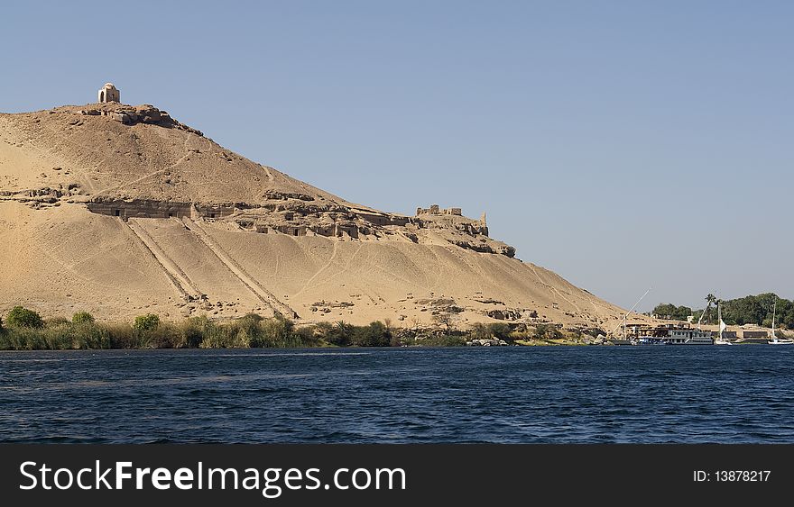 View to the desert from the river Nil at Assuan in Egypt. View to the desert from the river Nil at Assuan in Egypt