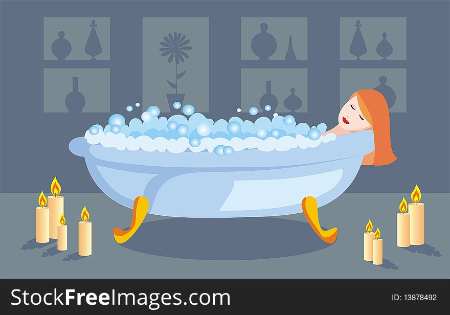 Vector illustration of woman having a bath