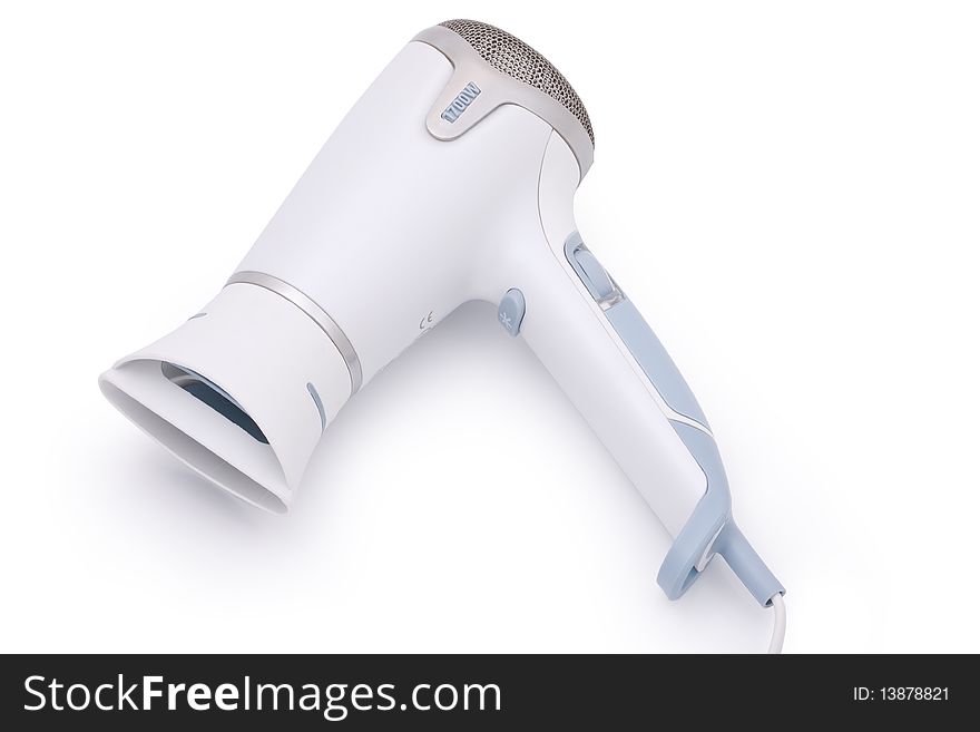 Hair dryer on white, clipping path