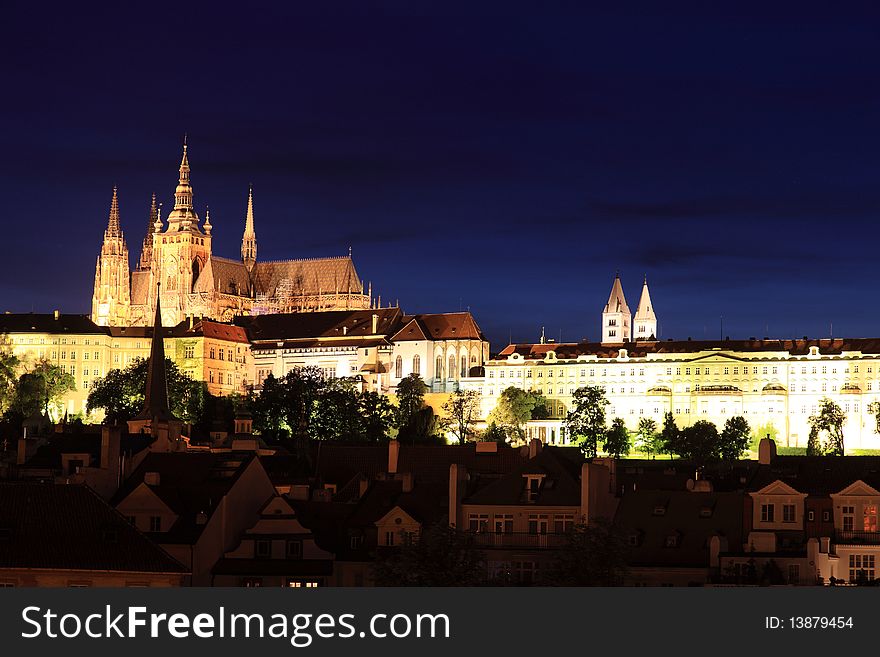 Prague cathedral and castle at night. Prague cathedral and castle at night