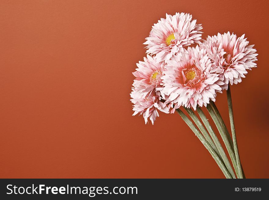 This image depicts a bouquet of flowers with an orange background, so you can write a text to the left. This image depicts a bouquet of flowers with an orange background, so you can write a text to the left